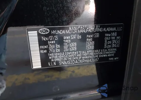 2023 Hyundai Santa Fe Sel z USA, uszkodzony, nr VIN 5NMS2DAJXPH642687